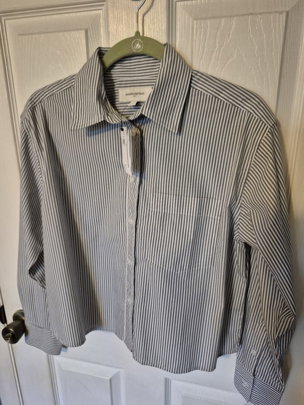 Banana Republic Black and White Vertical-Strip Button Down Shirt